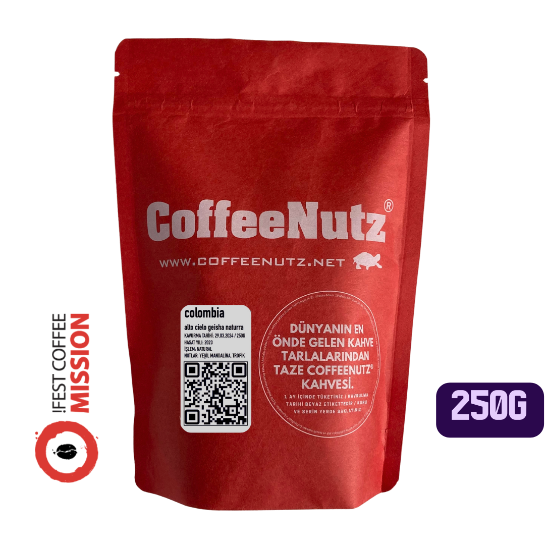 coffeenutz taze kavrulmuş kolombiya alto cielo geisha 250G natural kahvesi